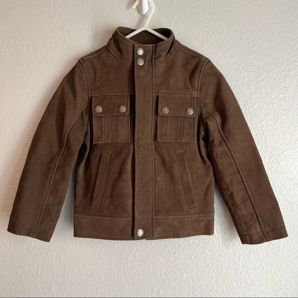 Urban Republic Boys Genuine Leather Suede Officer Jacket Brown